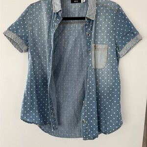 BDG Blue Polka Dot Button Down Shirt